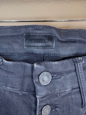 MOTHER The Pixie High Rise Button Fly Skinny Jens Black Not Guilty Size 26